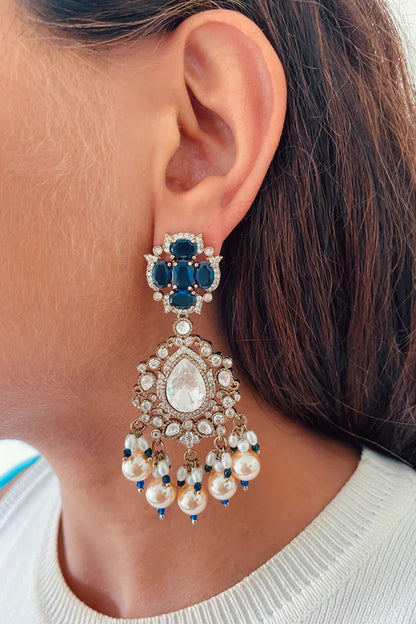 Meetu Sapphire Pearls & Polki Necklace Set 