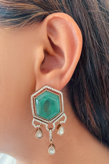 Emerald Hexagon Doublet & Polki Necklace Set 