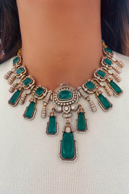 Kahima Emerald Doublet & Zircon Necklace Set 