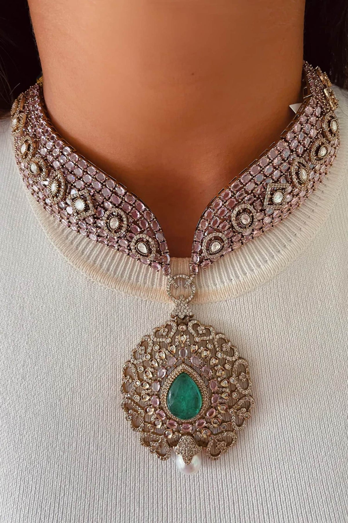 Imitation Diamond Polki Kundan Necklace Set 