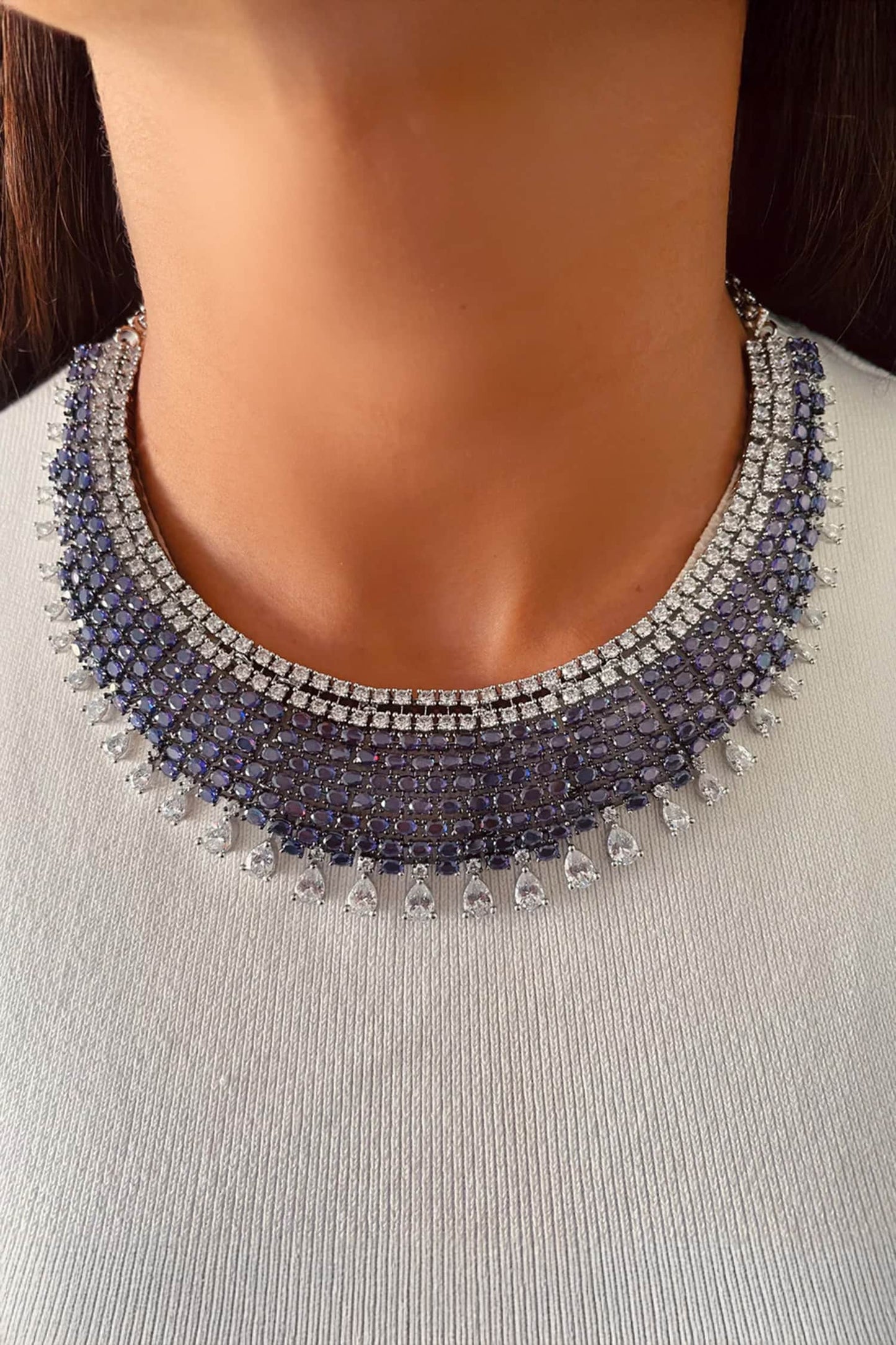 Imitation Diamond Drops Necklace Set 