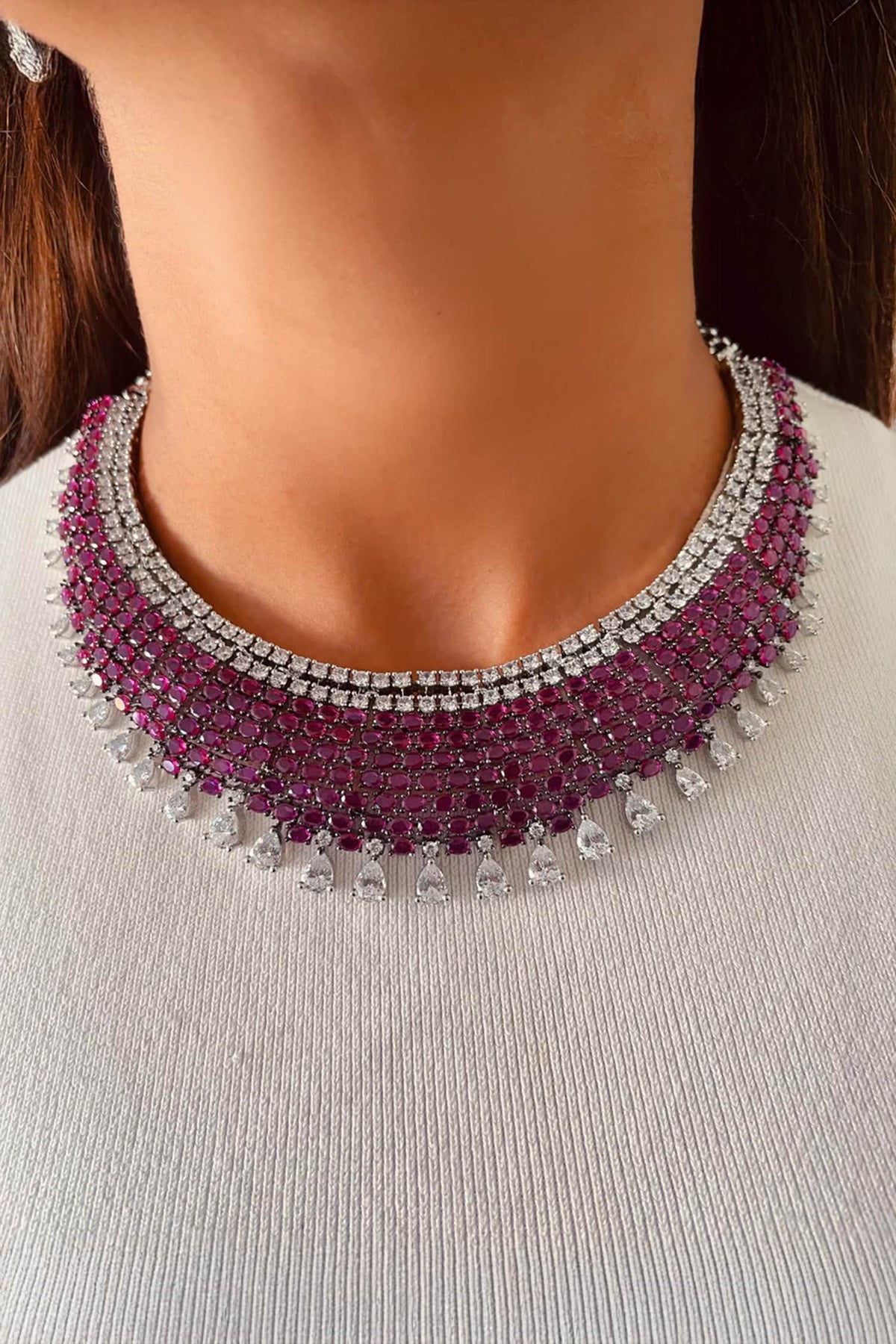 Imitation Diamond Drops Necklace Set 