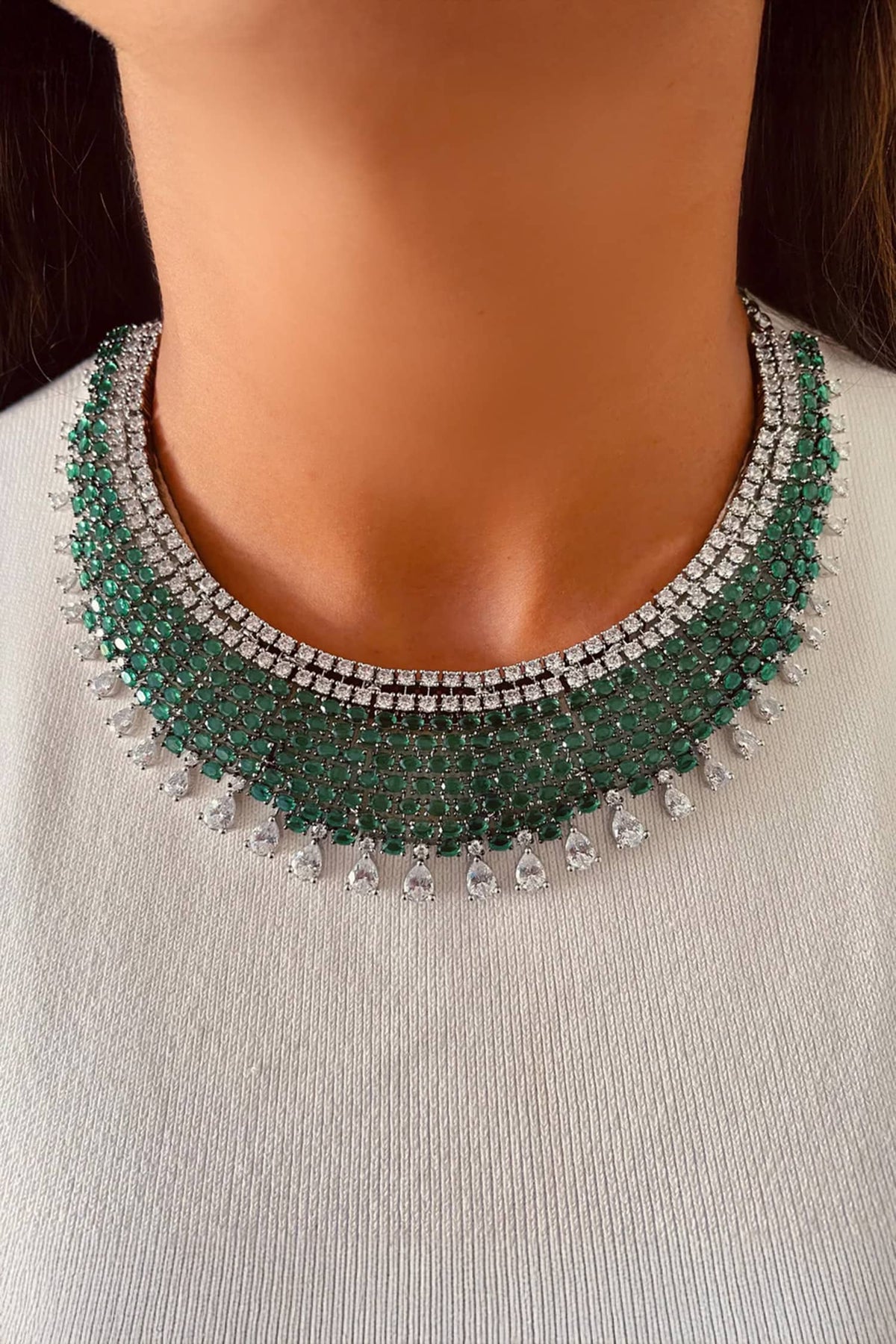 Emerald Oval Kate & Imitation Diamond Necklace Set 