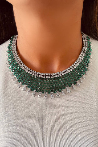 Emerald Oval Kate & Imitation Diamond Necklace Set 