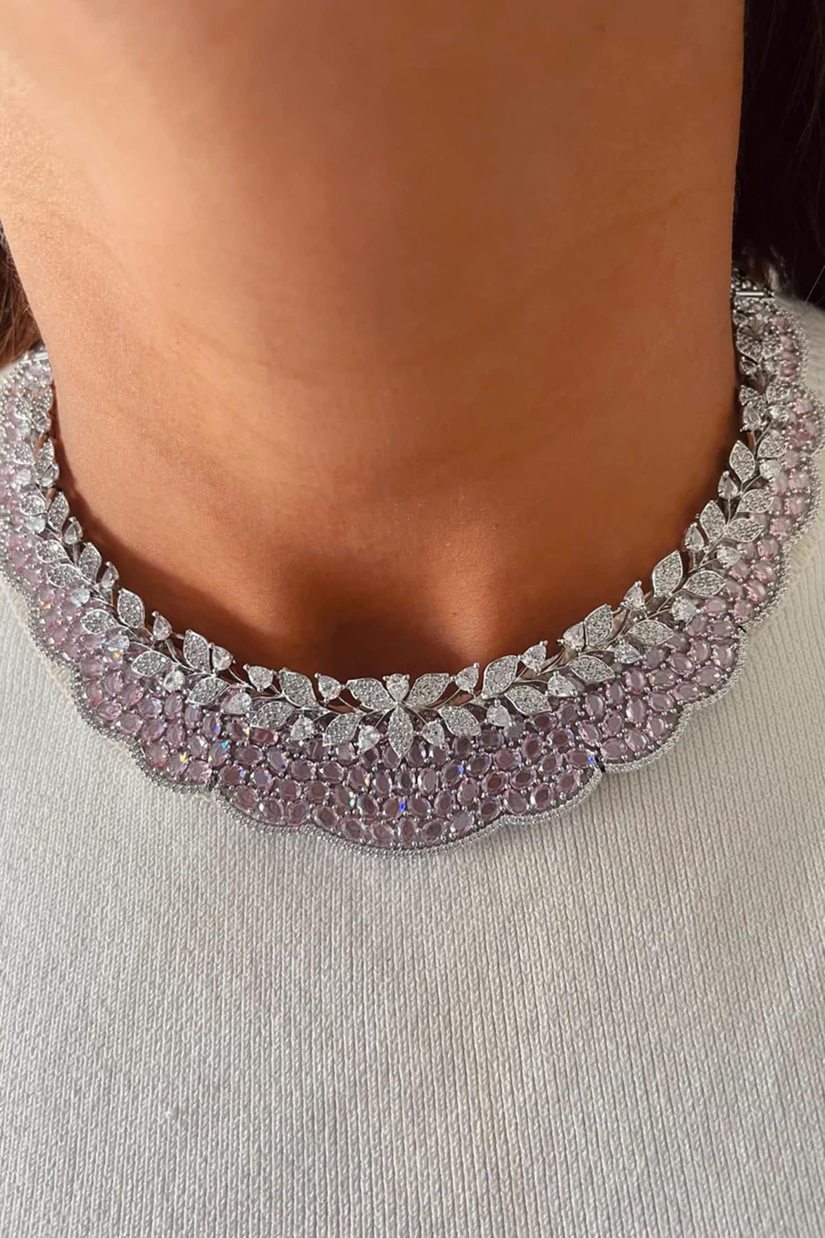 Imitation Diamond Floral Necklace Set 
