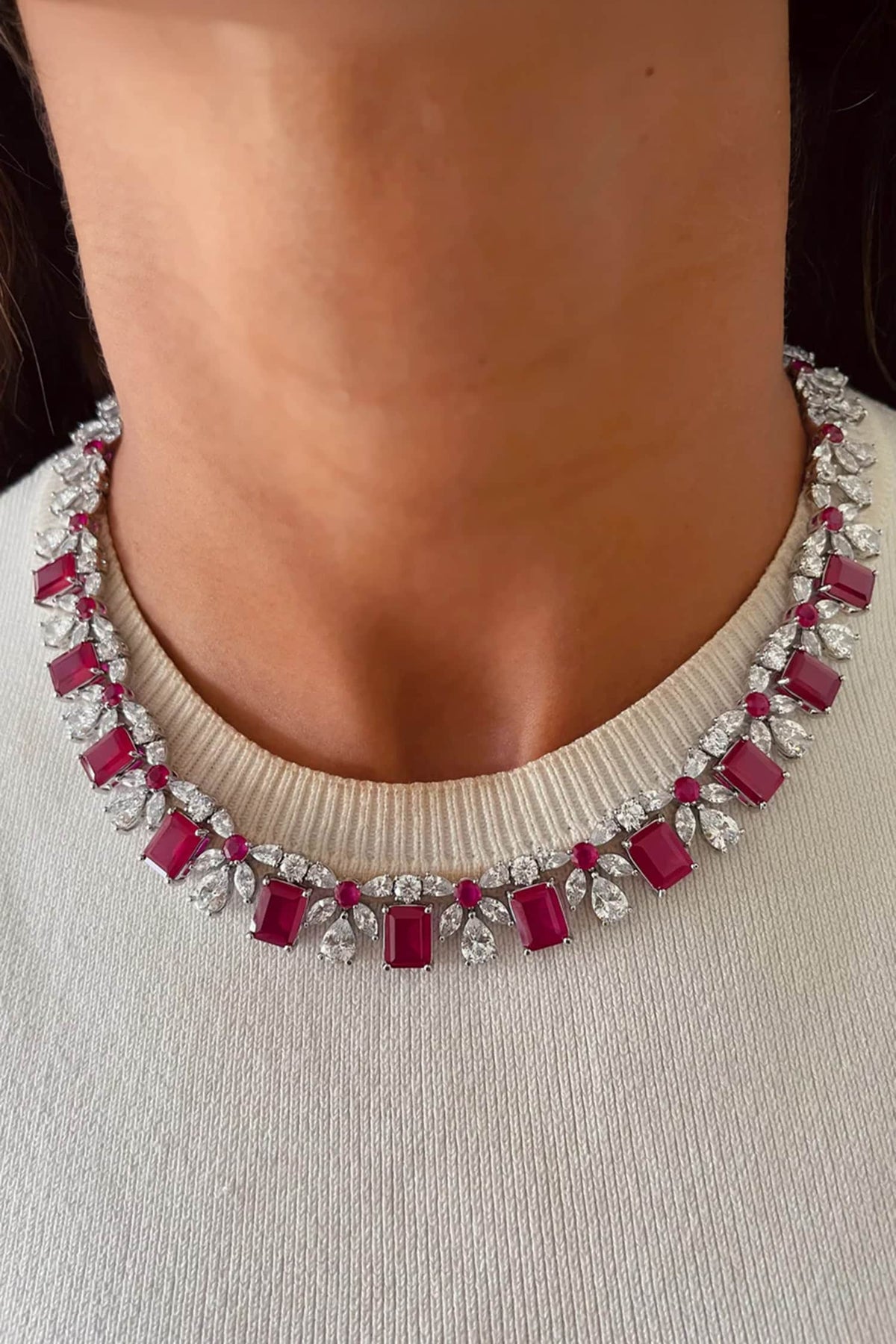 Rosina Ruby Studded Necklace Set 