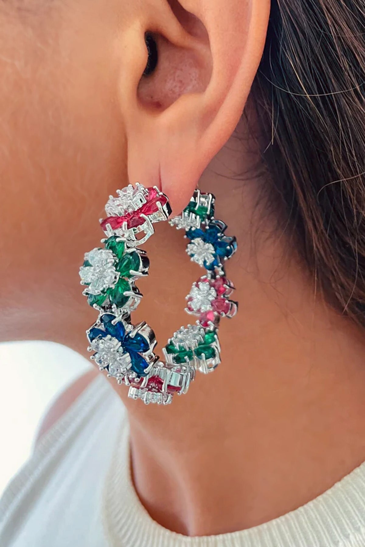 Floral Imitation Diamond Studded Necklace Set 