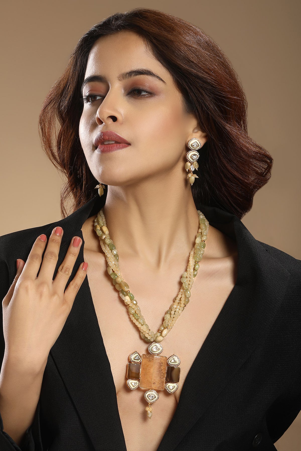 Moissanite Kundan Polki & Agate Jewellery Set 