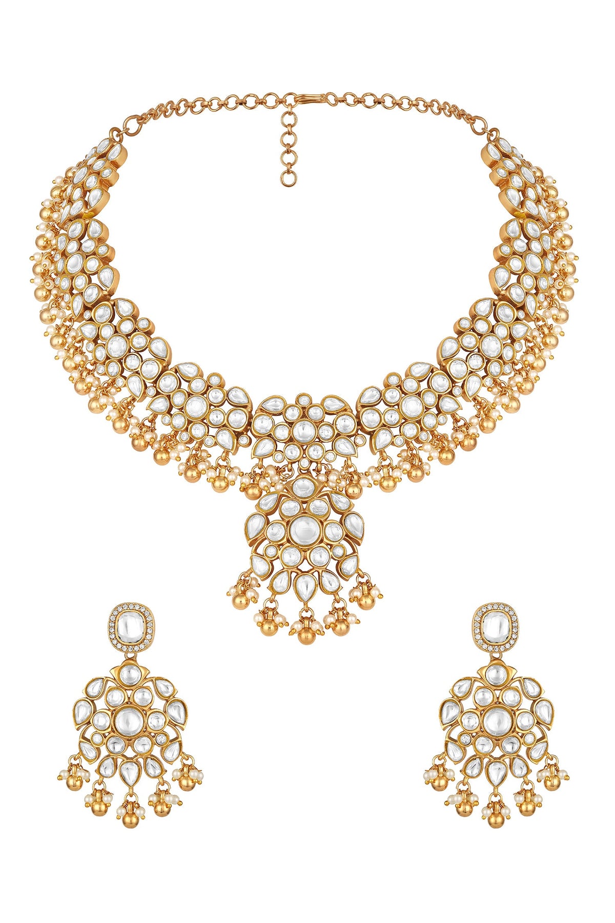 Moissanite Kundan Polki & Pearl Necklace Set 