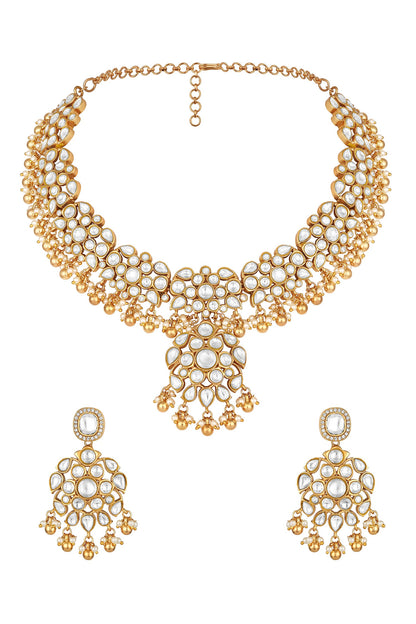Moissanite Kundan Polki & Pearl Necklace Set 