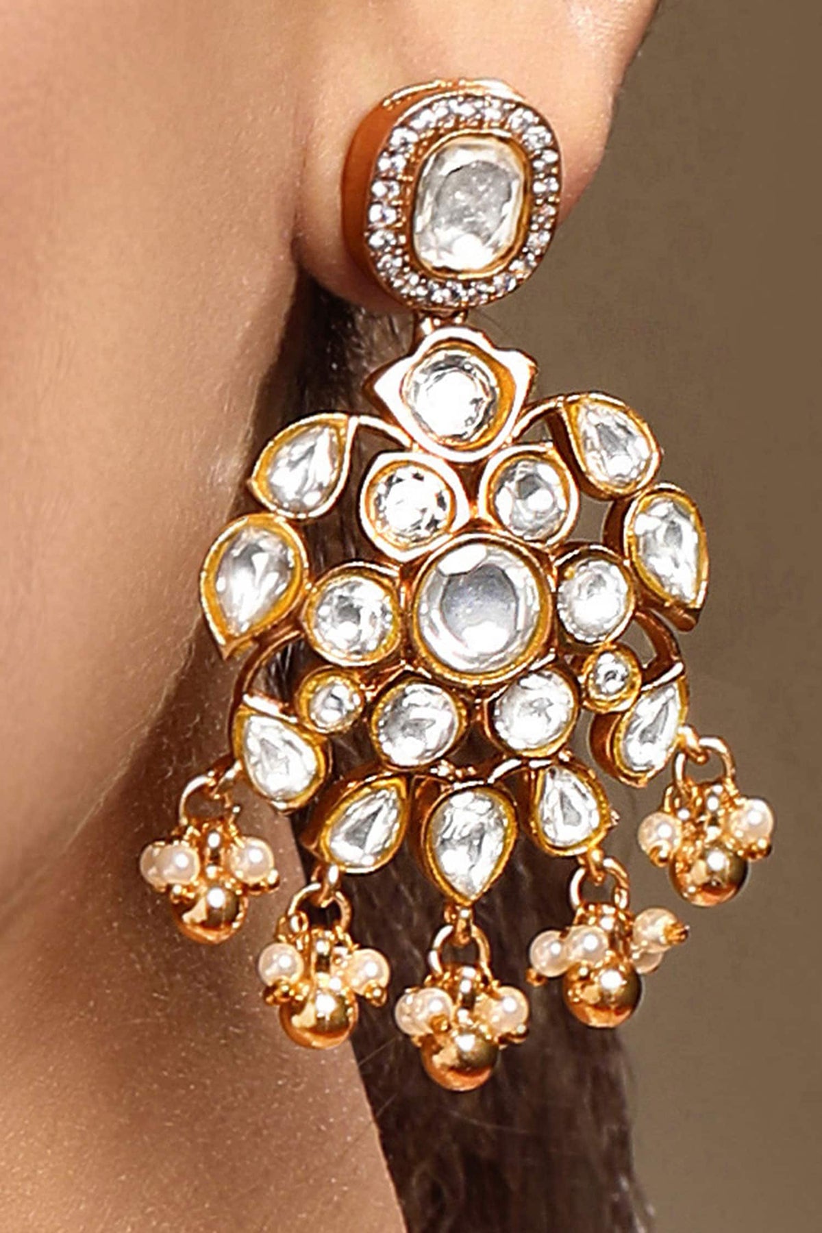 Moissanite Kundan Polki & Pearl Necklace Set 