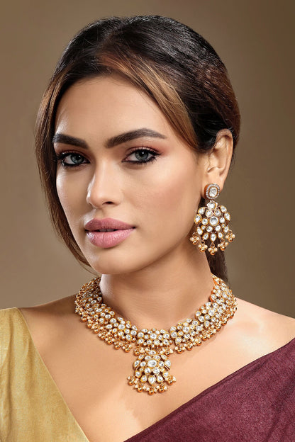 Moissanite Kundan Polki & Pearl Necklace Set 