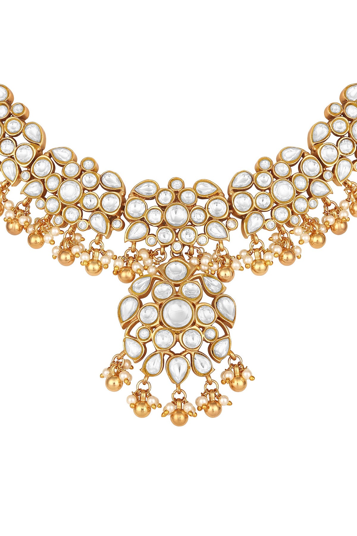 Moissanite Kundan Polki & Pearl Necklace Set 