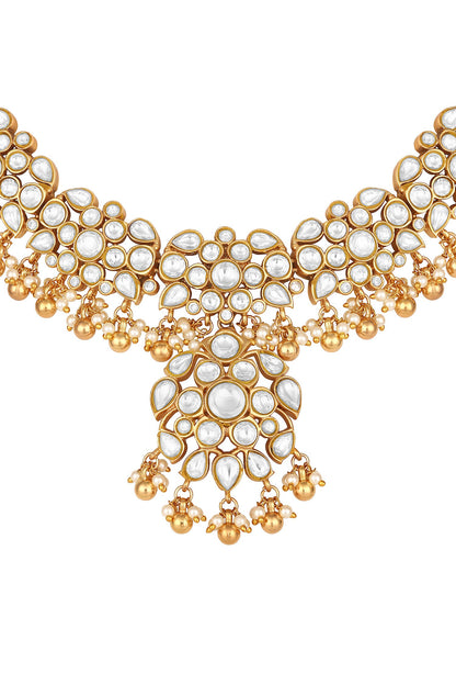 Moissanite Kundan Polki & Pearl Necklace Set 