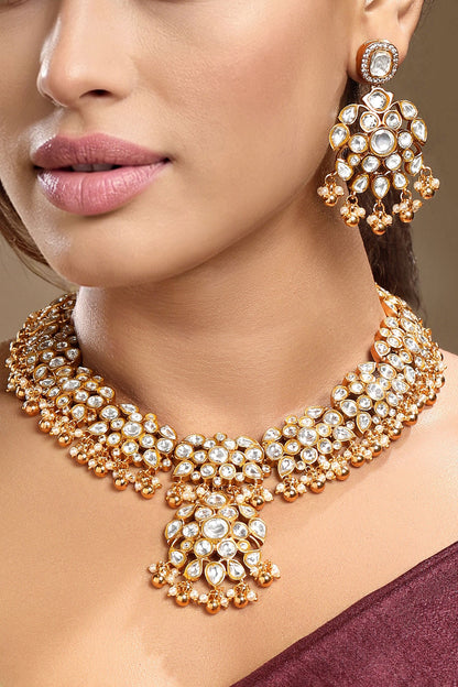 Moissanite Kundan Polki & Pearl Necklace Set 