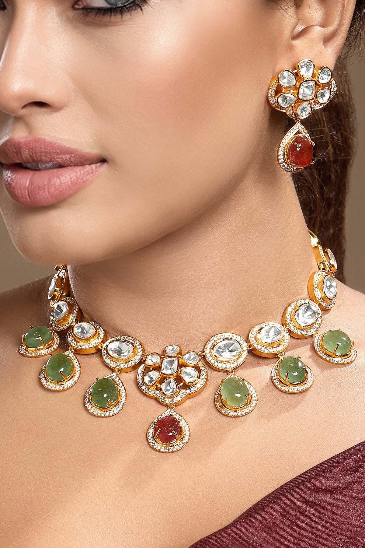 Moissanite Polki Necklace Set 