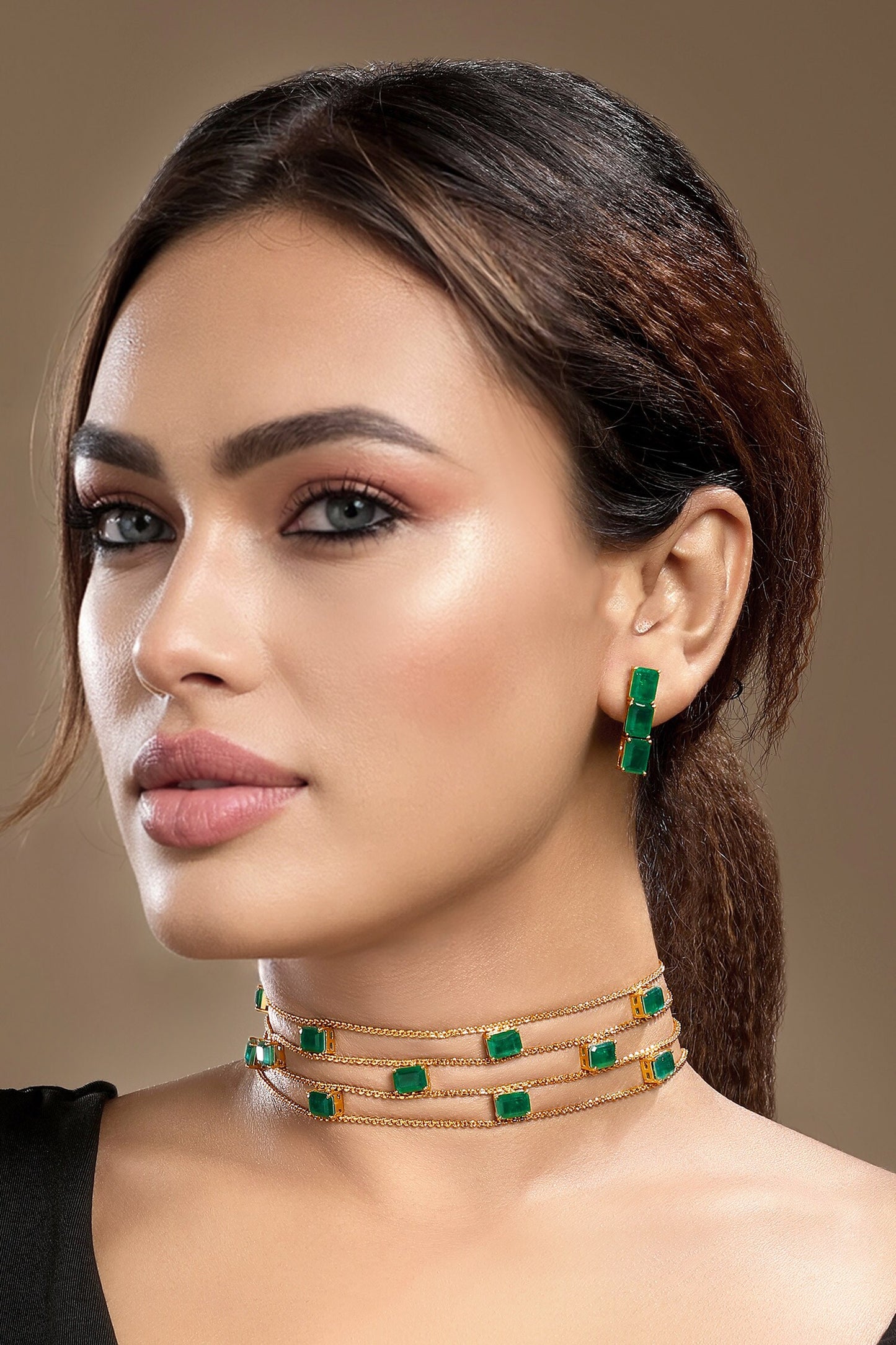 Emerald Layered Necklace Set 