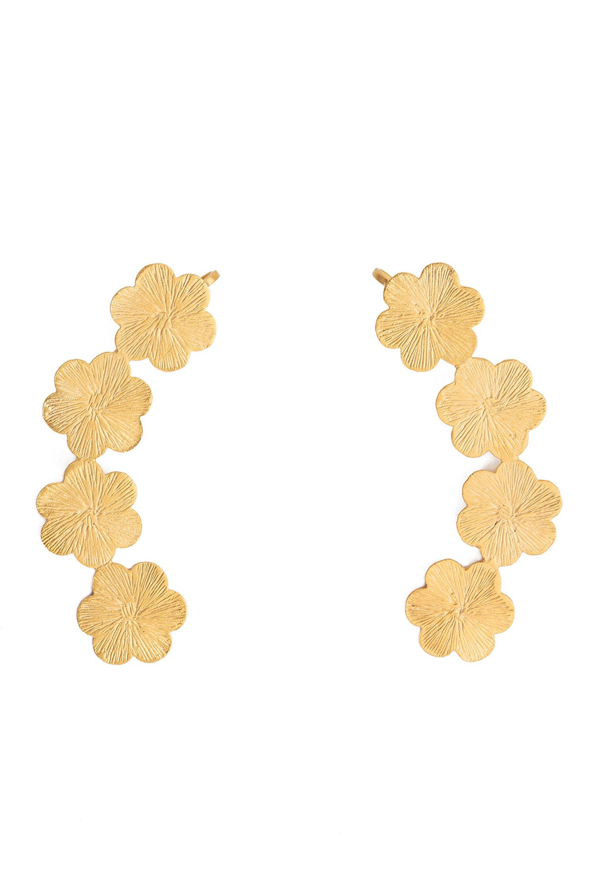 Flower Carved Pair Of Ear Cuffs 