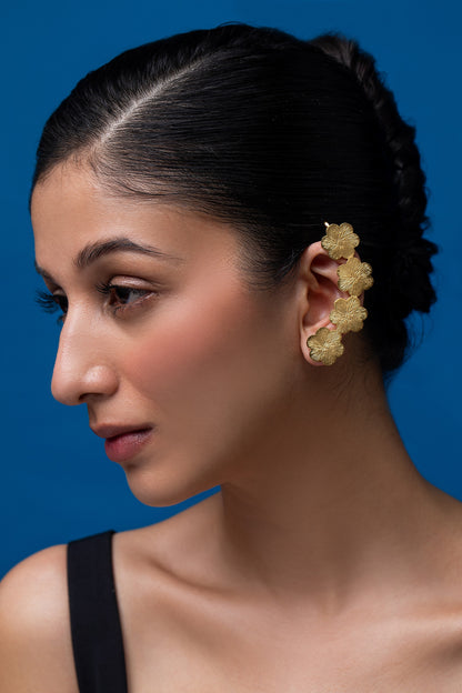 Flower Carved Pair Of Ear Cuffs 