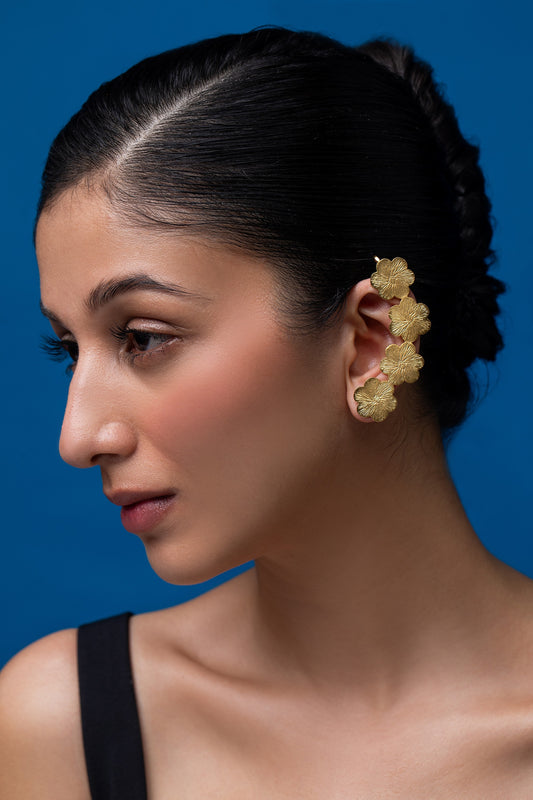 Flower Carved Pair Of Ear Cuffs 