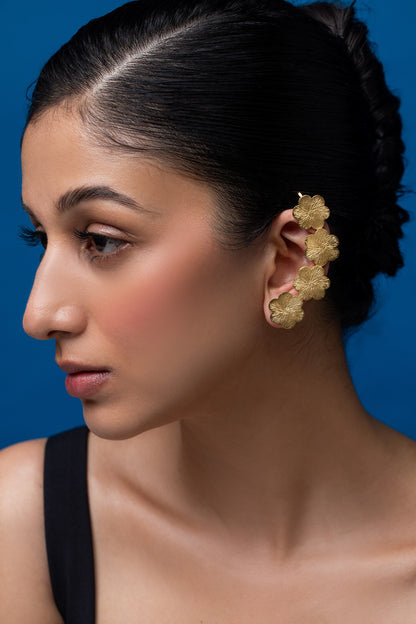 Flower Carved Pair Of Ear Cuffs 