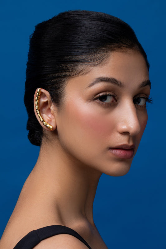 Leaf Tendril Carved Pair Of Ear Cuffs 