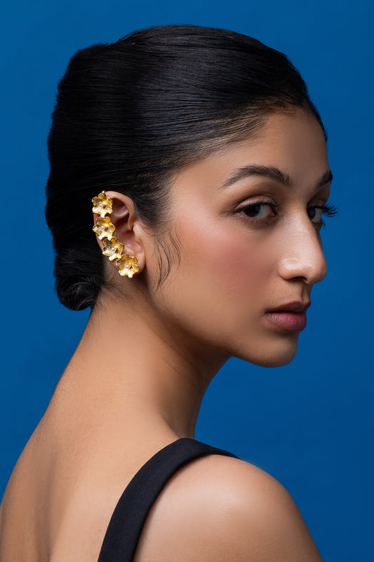 Garland Floral Carved Pair Of Ear Cuffs 