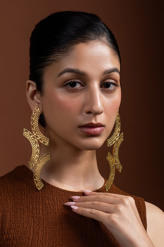 Kalchakra Lattice Semi-Circle Earrings 