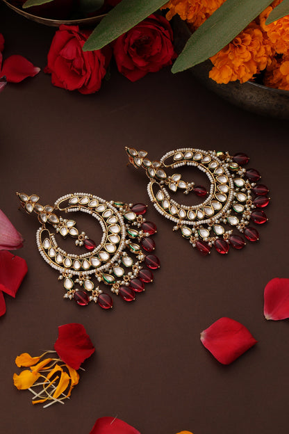Kundan & Ruby Drop Chandbali Earrings 