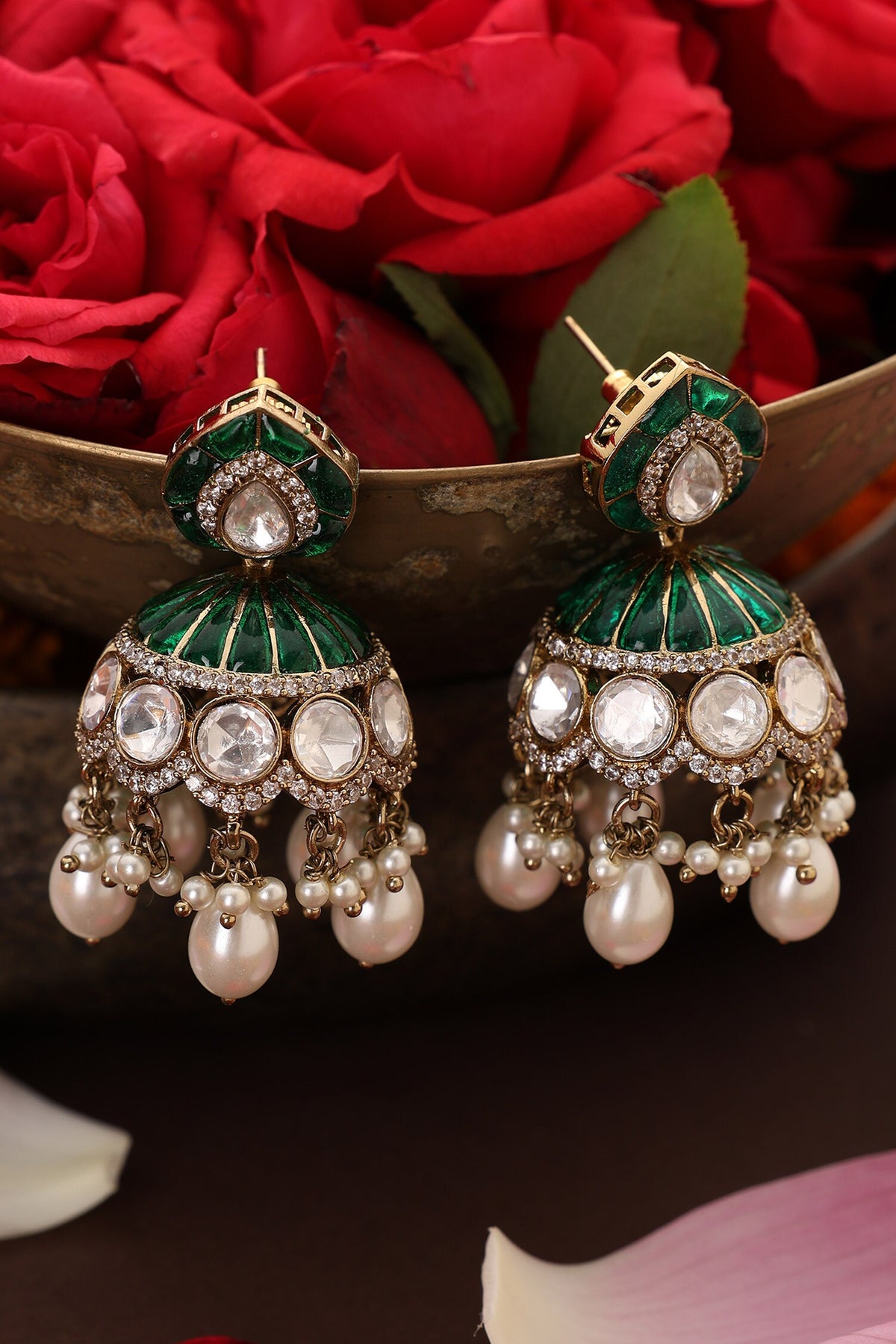 Pearl Embellished Jhumka Earrings 