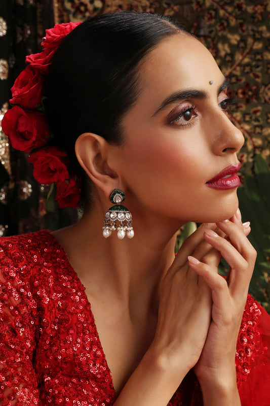 Pearl Embellished Jhumka Earrings 