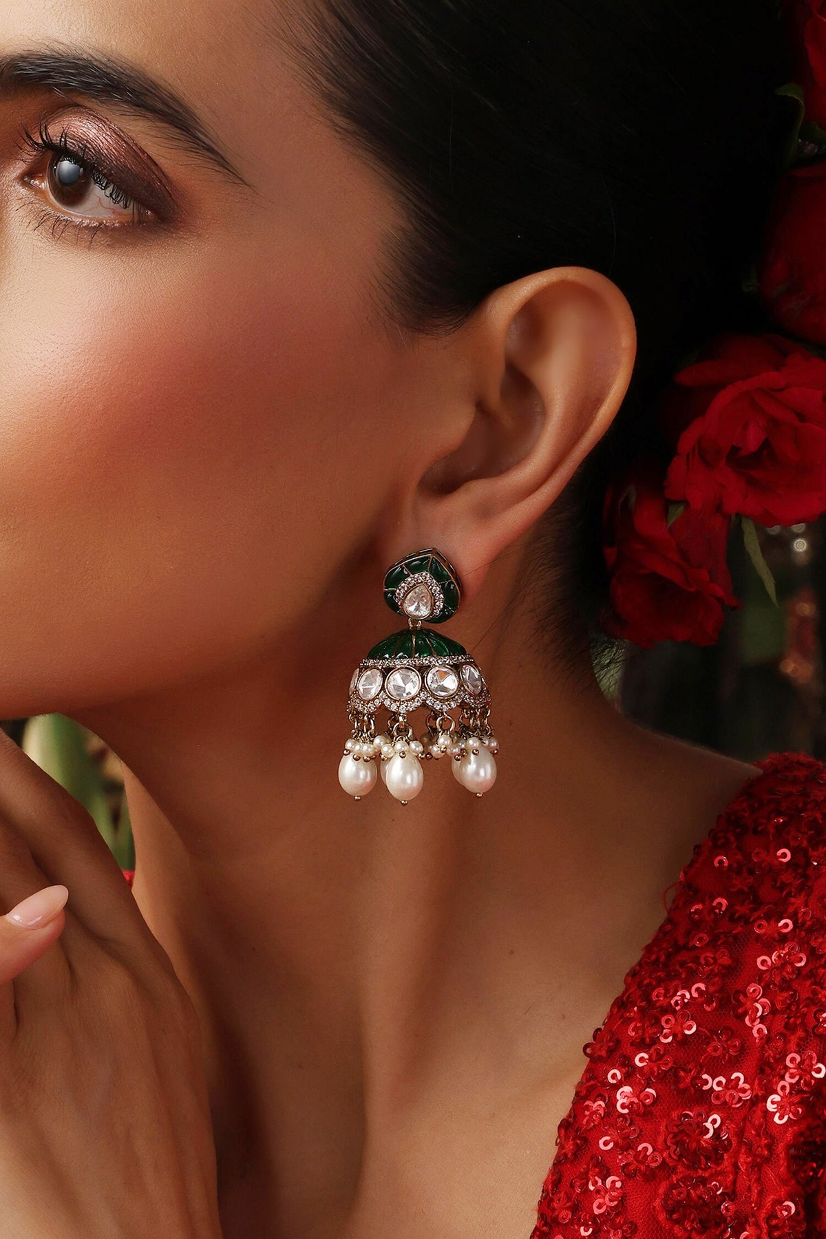 Pearl Embellished Jhumka Earrings 
