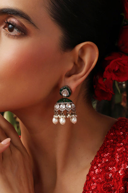 Pearl Embellished Jhumka Earrings 