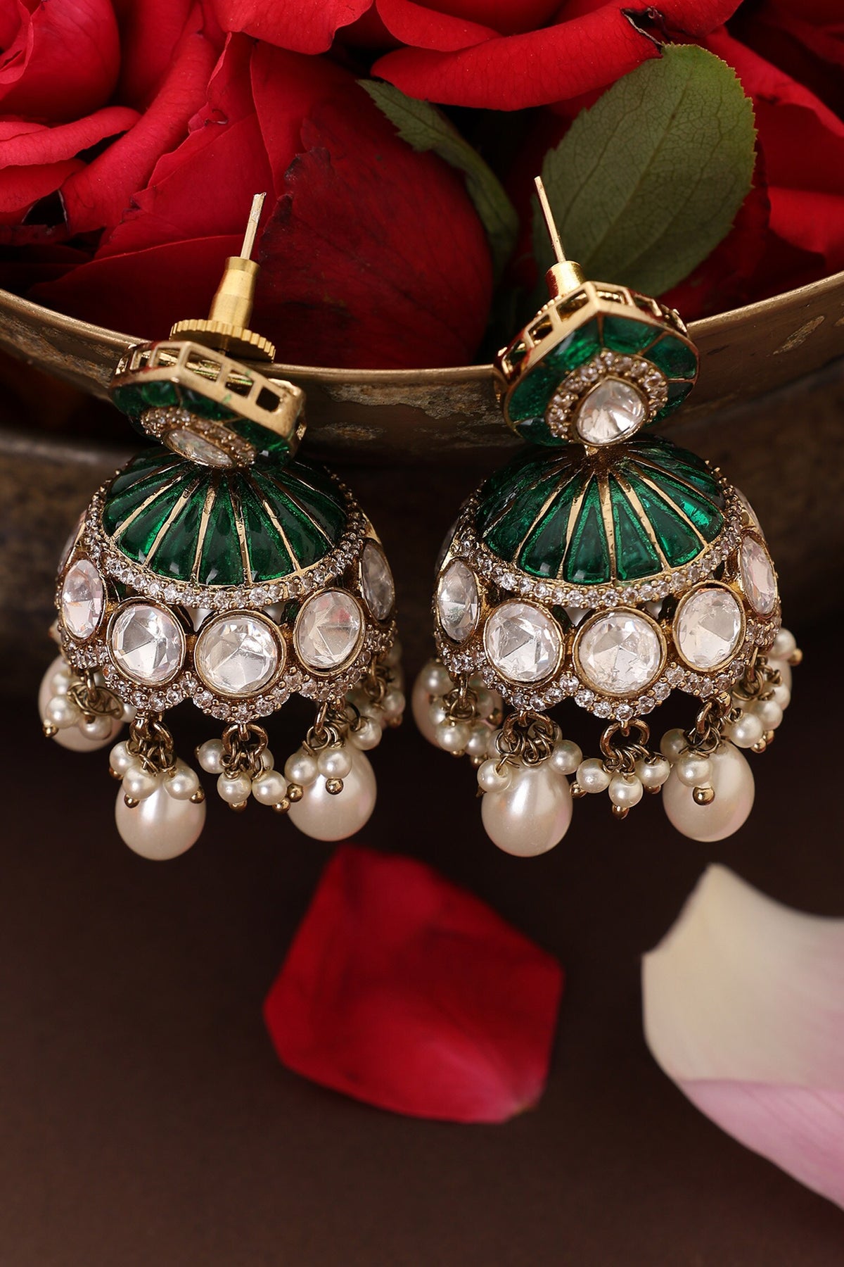 Pearl Embellished Jhumka Earrings 