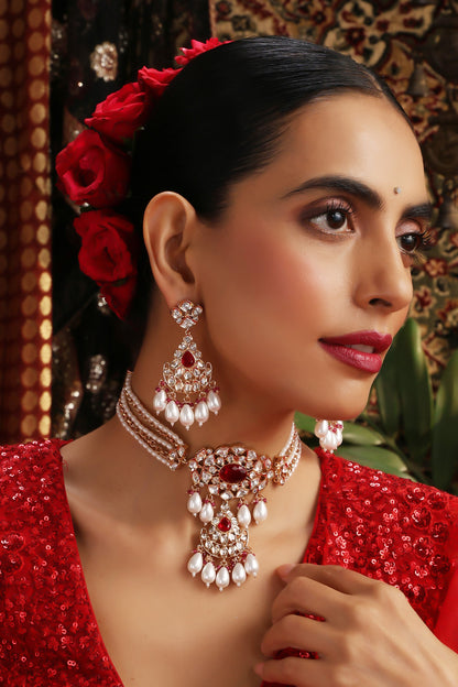 Kundan & Pearl Embellished Choker Set 