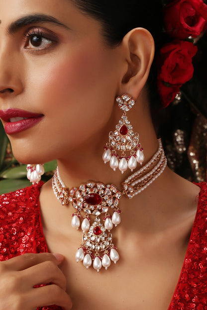 Kundan & Pearl Embellished Choker Set 