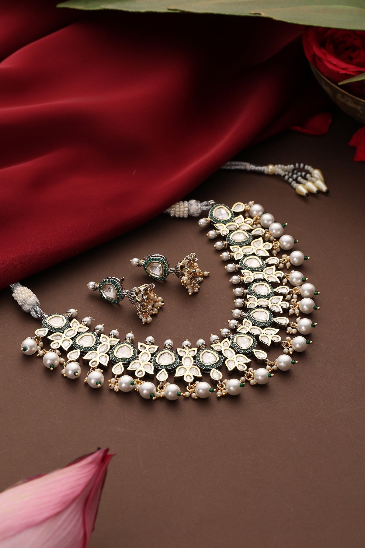 Kundan & Pearl Embellished Necklace Set 