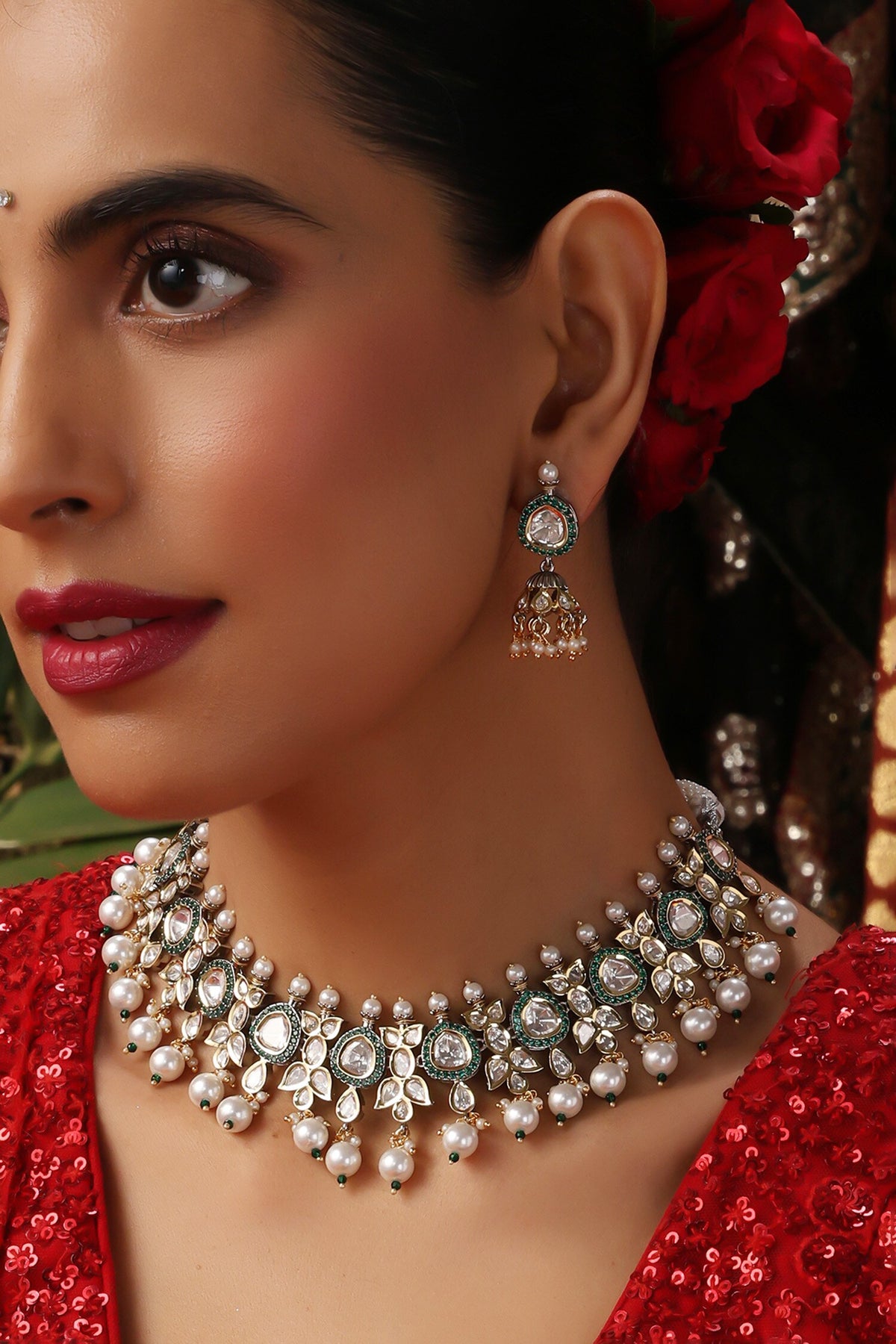 Kundan & Pearl Embellished Necklace Set 