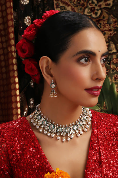 Kundan & Pearl Embellished Necklace Set 