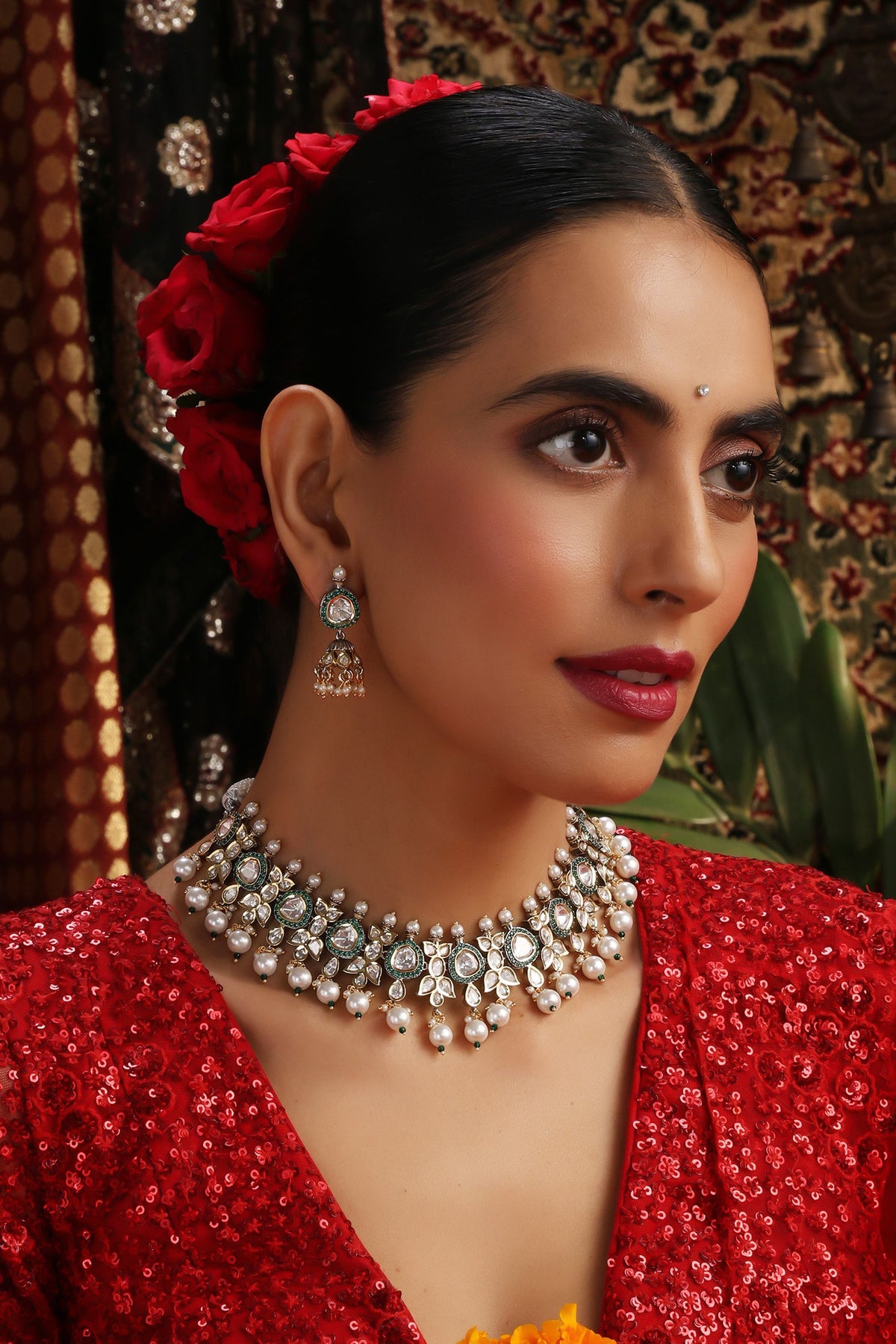 Kundan & Pearl Embellished Necklace Set 