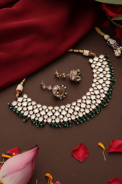 Kundan & Emerald Beaded Necklace Set 