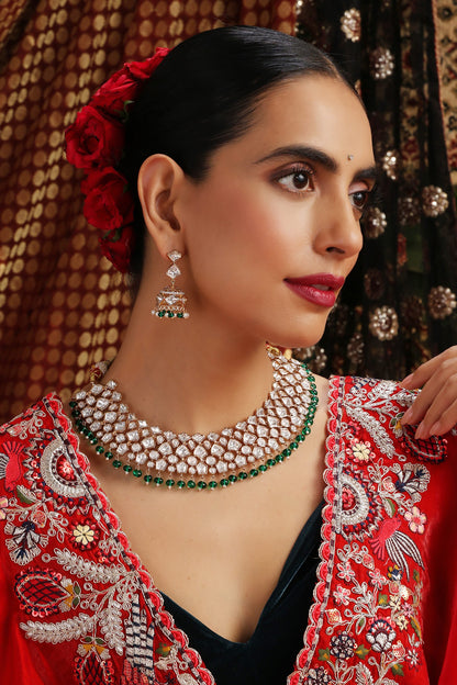 Kundan & Emerald Beaded Necklace Set 