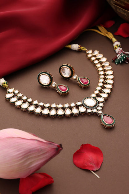 Kundan & Ruby Teardrop Necklace Set 