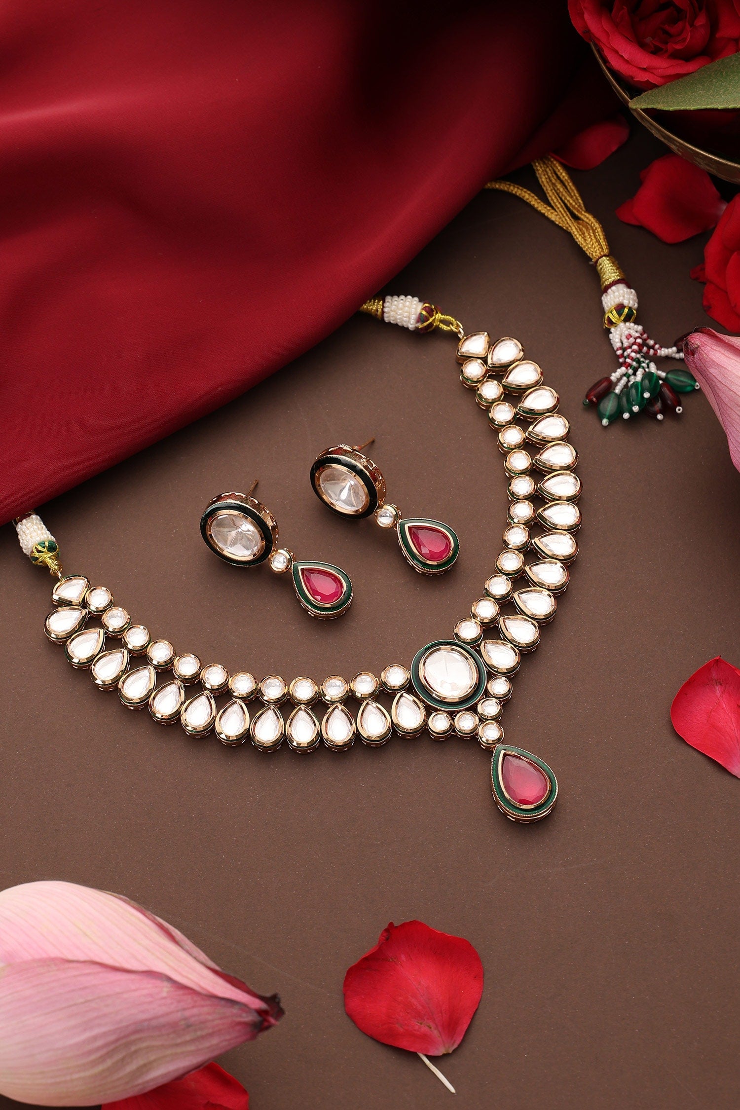 Kundan & Ruby Teardrop Necklace Set 
