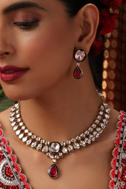 Kundan & Ruby Teardrop Necklace Set 