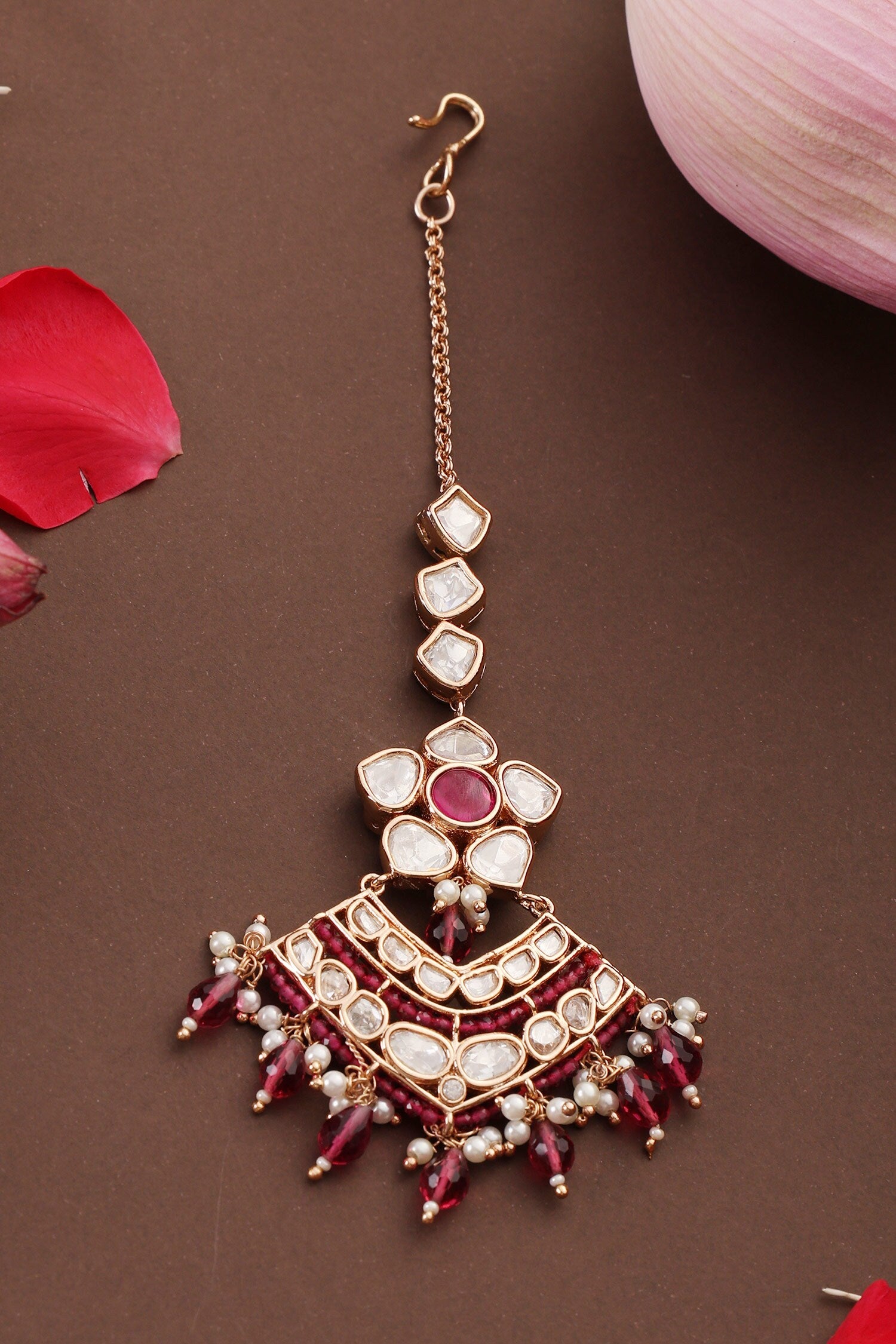 Kundan & Ruby Droplet Maangtikka 