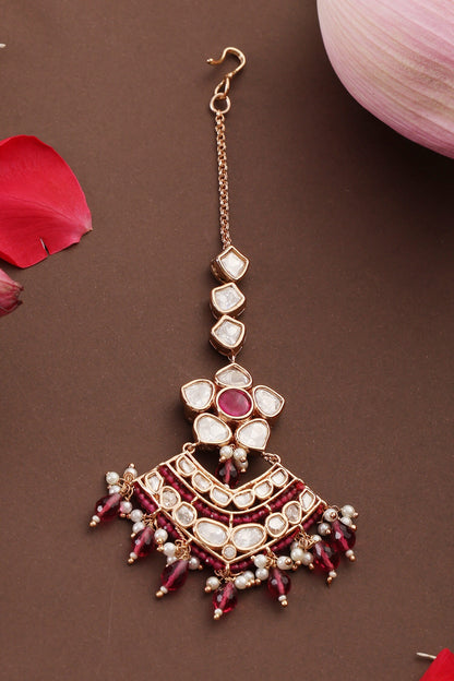 Kundan & Ruby Droplet Maangtikka 