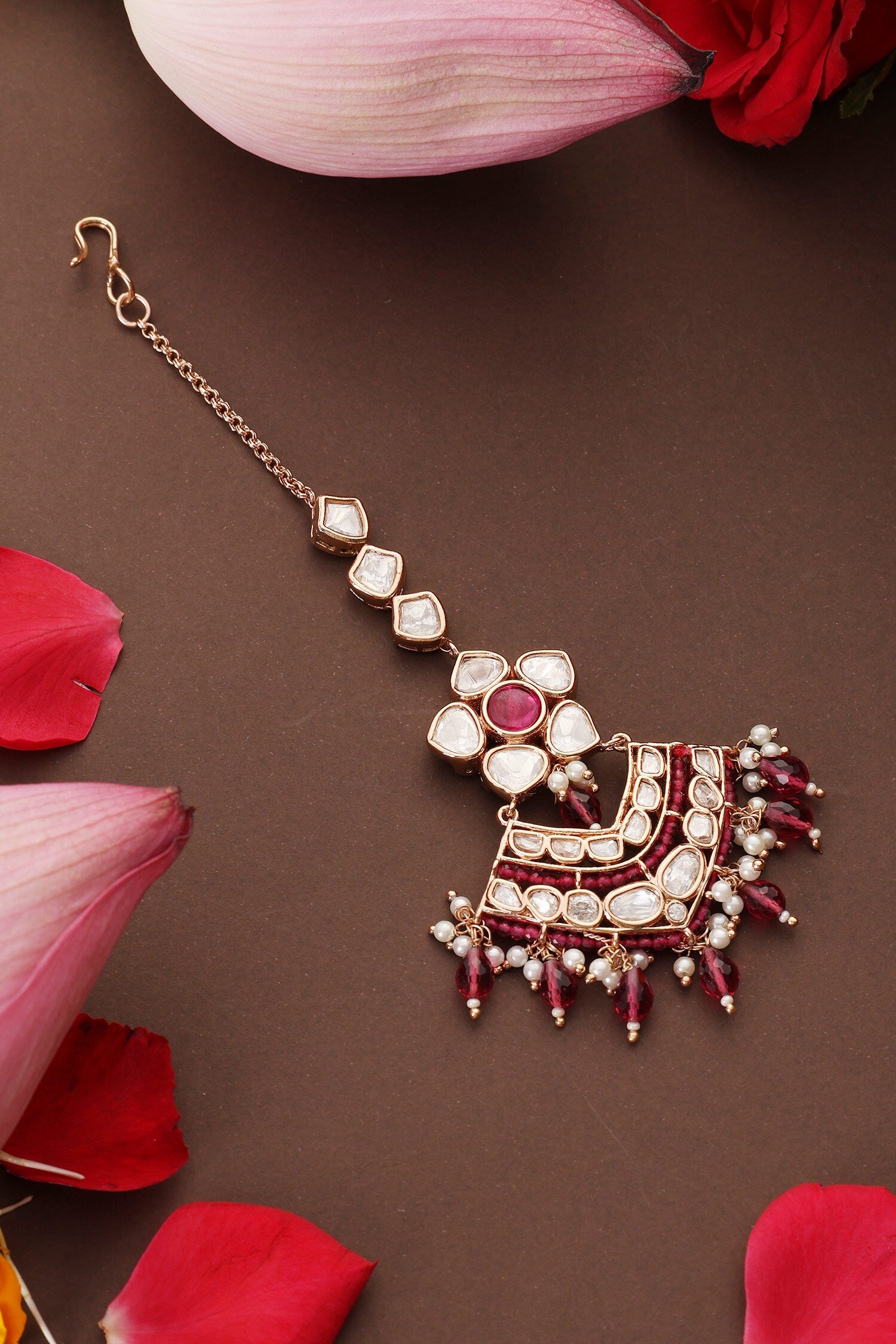 Kundan & Ruby Droplet Maangtikka 