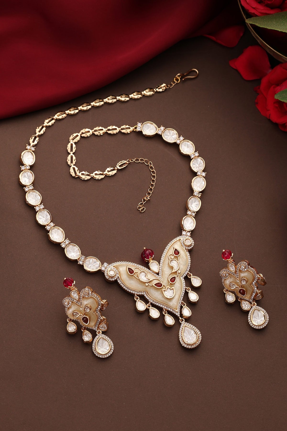 Kundan & Ruby Embellished Necklace Set 