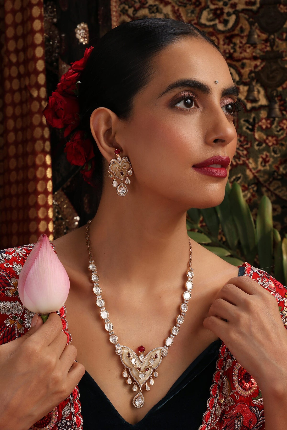 Kundan & Ruby Embellished Necklace Set 